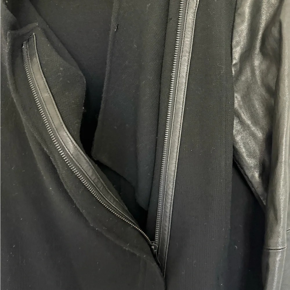 Women's Black Jacket with Leather Sleeves - Picture 7 of 9